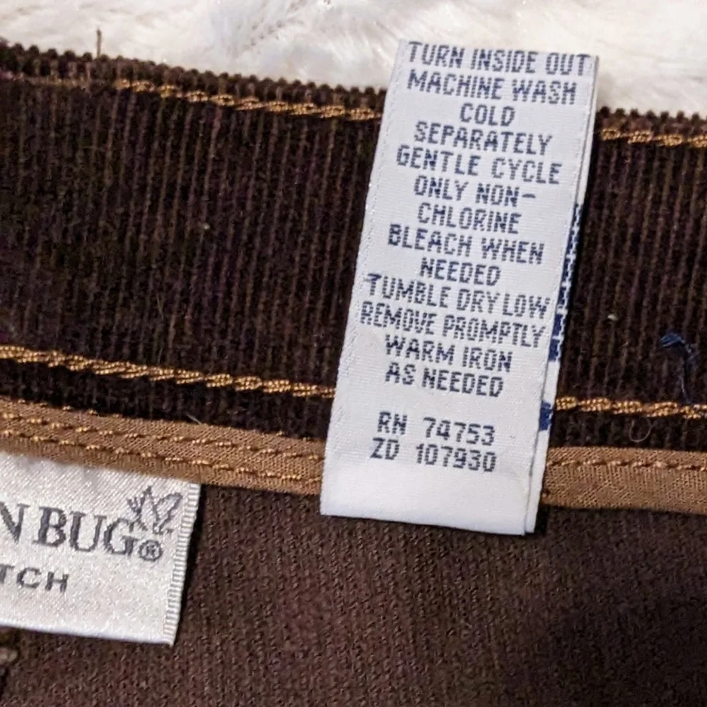 Fashion Bug Corduroy Flared Pants Dark Brown Stretch Embroidery Cotton Fall